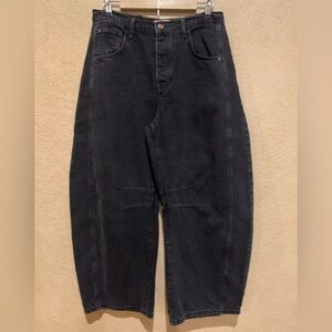 Free People We The Free Lucky You Mid-rise Barrel Leg Black Jean